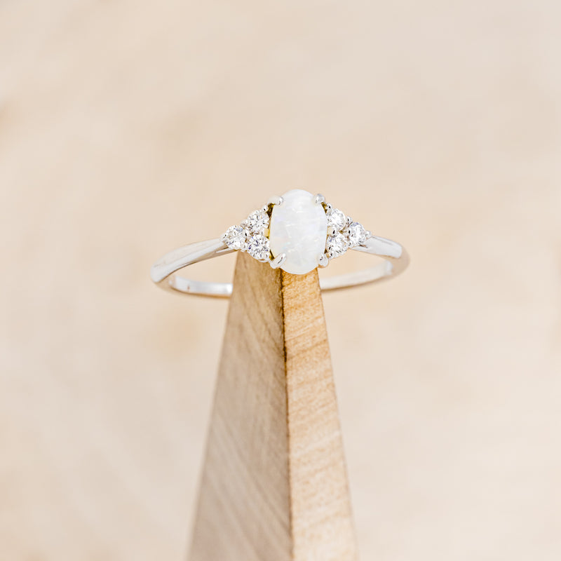 "RHEA" - OVAL WHITE OPAL ENGAGEMENT RING WITH DIAMOND ACCENTS-13