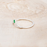 "SAGE" - KITE CUT MOSS AGATE ENGAGEMENT RING WITH DIAMOND ACCENTS & EMERALD TRACER-38