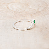 "SAGE" - KITE CUT MOSS AGATE ENGAGEMENT RING WITH DIAMOND ACCENTS & EMERALD TRACER-37