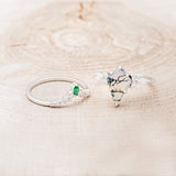 "SAGE" - KITE CUT MOSS AGATE ENGAGEMENT RING WITH DIAMOND ACCENTS & EMERALD TRACER-27