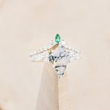 "SAGE" - KITE CUT MOSS AGATE ENGAGEMENT RING WITH DIAMOND ACCENTS & EMERALD TRACER-22