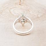 "SAGE" - KITE CUT MOSS AGATE ENGAGEMENT RING WITH DIAMOND ACCENTS & EMERALD TRACER-26