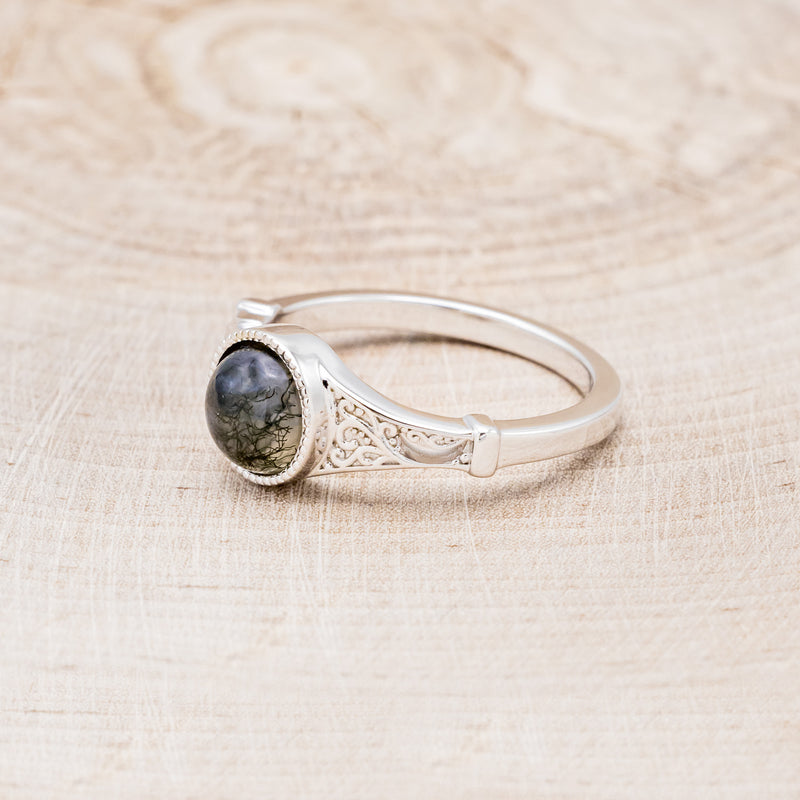 "SELENE" - ROUND CUT MOSS AGATE ENGAGEMENT RING-10