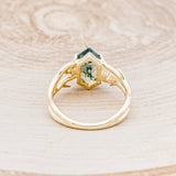 "ARTEMIS" - ELONGATED HEXAGON MOSS AGATE ENGAGEMENT RING WITH AN ANTLER STYLE BAND & DIAMOND ACCENTS-12