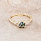 "BLOSSOM" - ROUND CUT MOSS AGATE ENGAGEMENT RING WITH LEAF-SHAPED DIAMOND ACCENTS-14