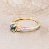 "BLOSSOM" - ROUND CUT MOSS AGATE ENGAGEMENT RING WITH LEAF-SHAPED DIAMOND ACCENTS-15