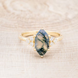 "OCTAVIA" - ELONGATED HEXAGON MOSS AGATE ENGAGEMENT RING WITH DIAMOND ACCENTS-15