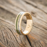 "RAPTOR" - MOSS WITH MOLDAVITE & MOONSTONE MIX WEDDING BAND-10