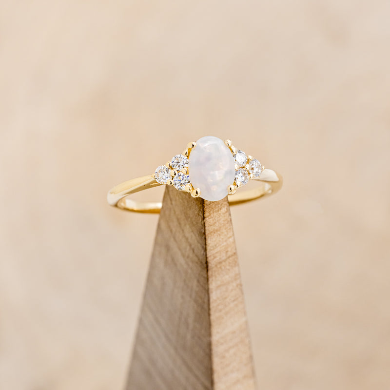 "RHEA" - OVAL WHITE OPAL ENGAGEMENT RING WITH DIAMOND ACCENTS-7