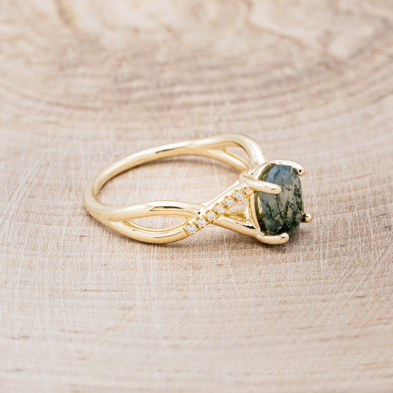 "ROSLYN" - OVAL MOSS AGATE ENGAGEMENT RING WITH DIAMOND ACCENTS-9