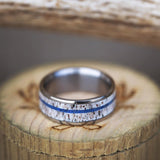 "RAINIER" - ELK ANTLER & OFFSET LAPIS LAZULI INLAY WEDDING BAND-1