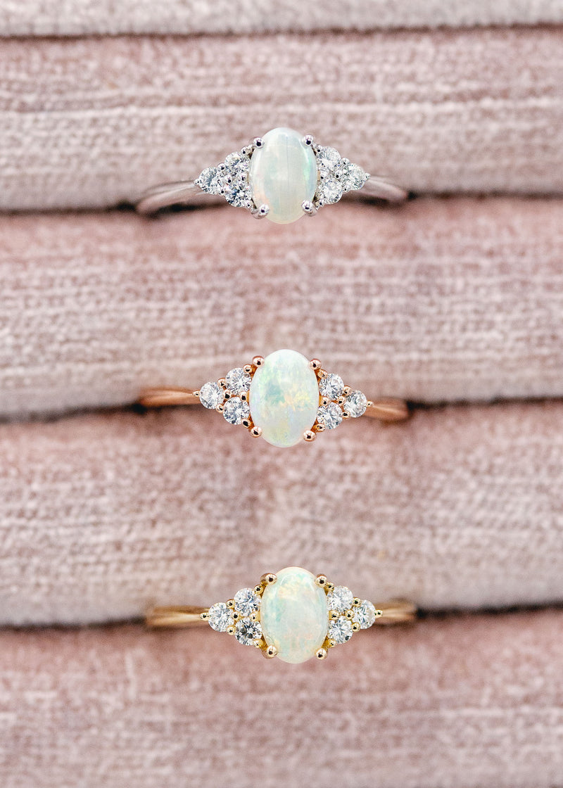 "RHEA" - OVAL WHITE OPAL ENGAGEMENT RING WITH DIAMOND ACCENTS-19