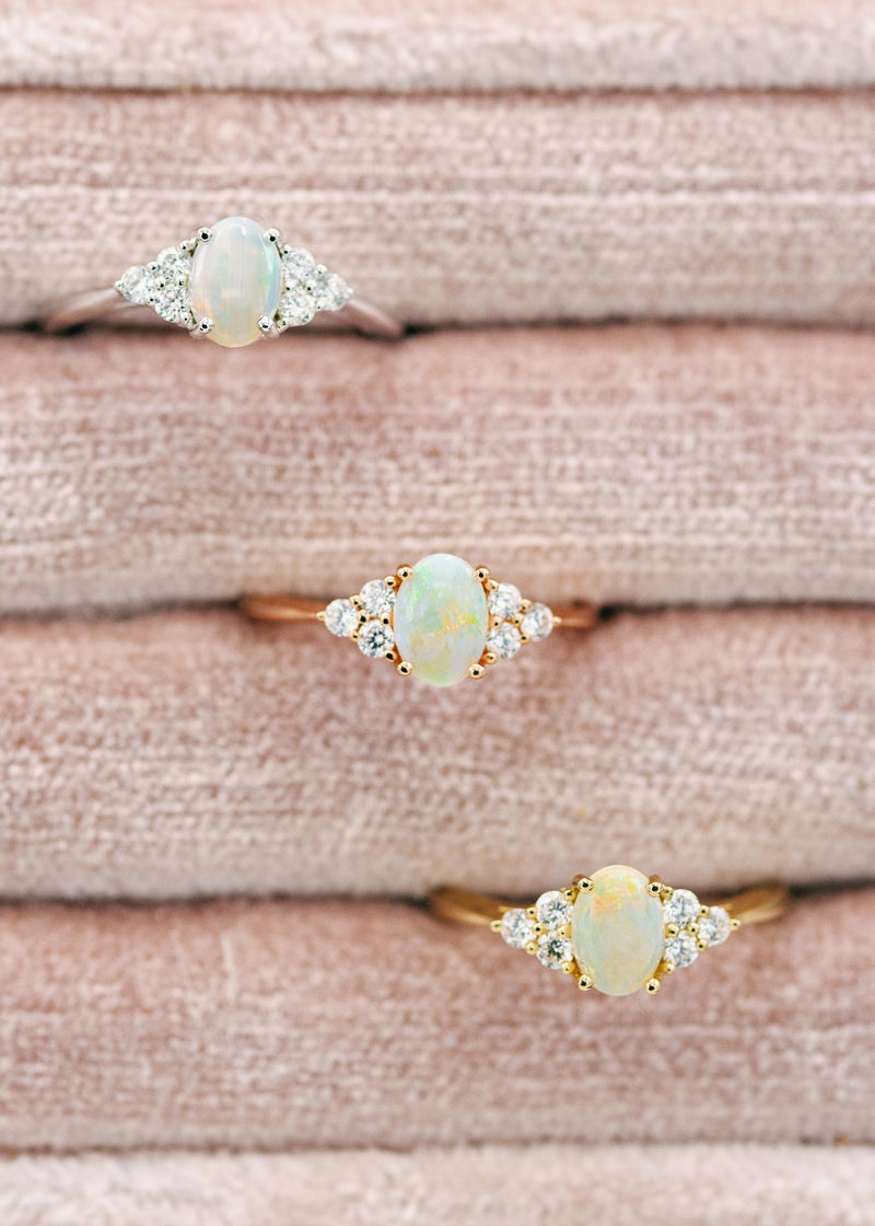 "RHEA" - OVAL WHITE OPAL ENGAGEMENT RING WITH DIAMOND ACCENTS-20